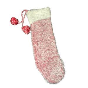 House & Garden Fancy Knit Red & White Christmas Stocking w/Poms 21” NWT